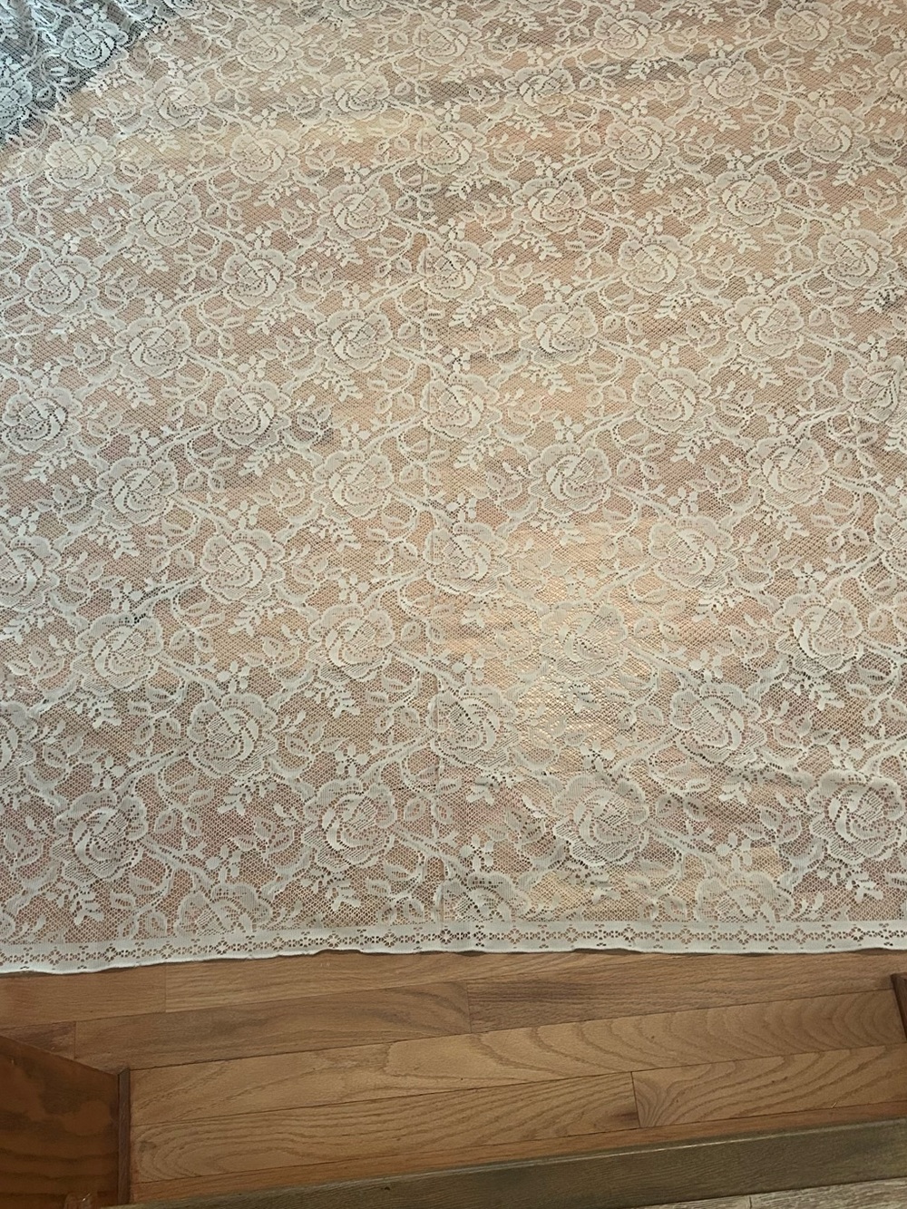 Vintage White Rose Lace Curtain Panel / Tablecloth – 66” x 74”